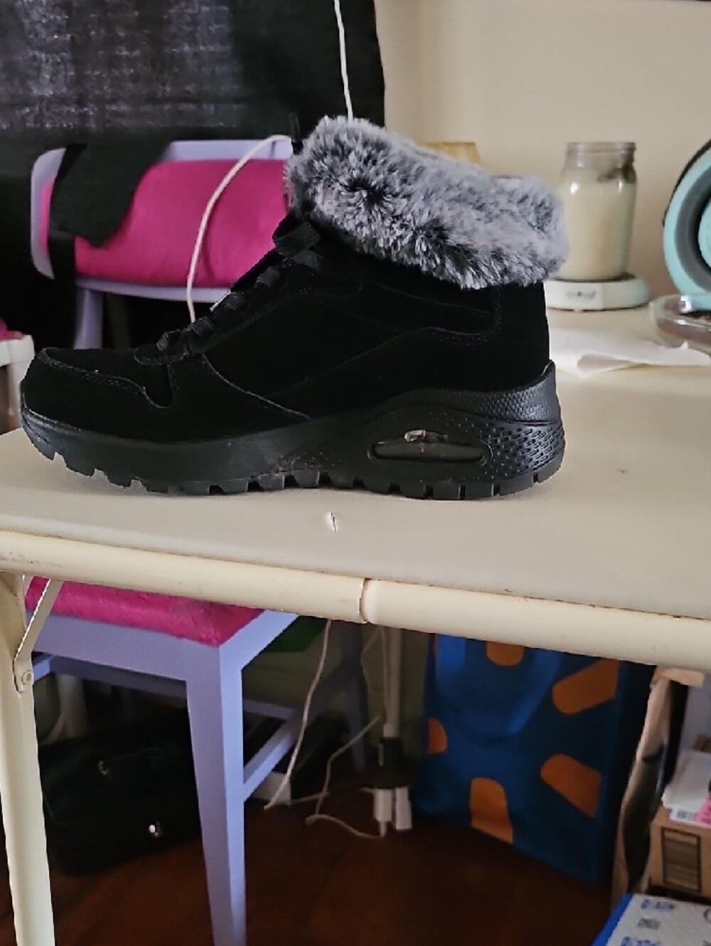 Skechers Black Faux-Fur Trim Lace-Up Winter Boot - Picture 3 of 10